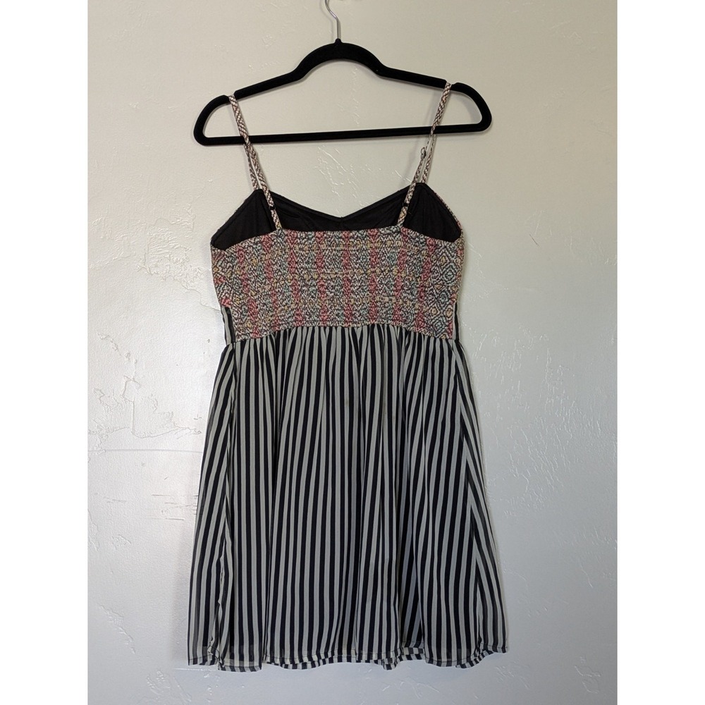Bar III Mini Dress Womens Medium Black Stripe Boho Pattern Lined Sundress - Picture 7 of 11